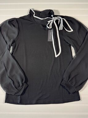 Cable & Gauge Black Blouse with White-Trim Bow